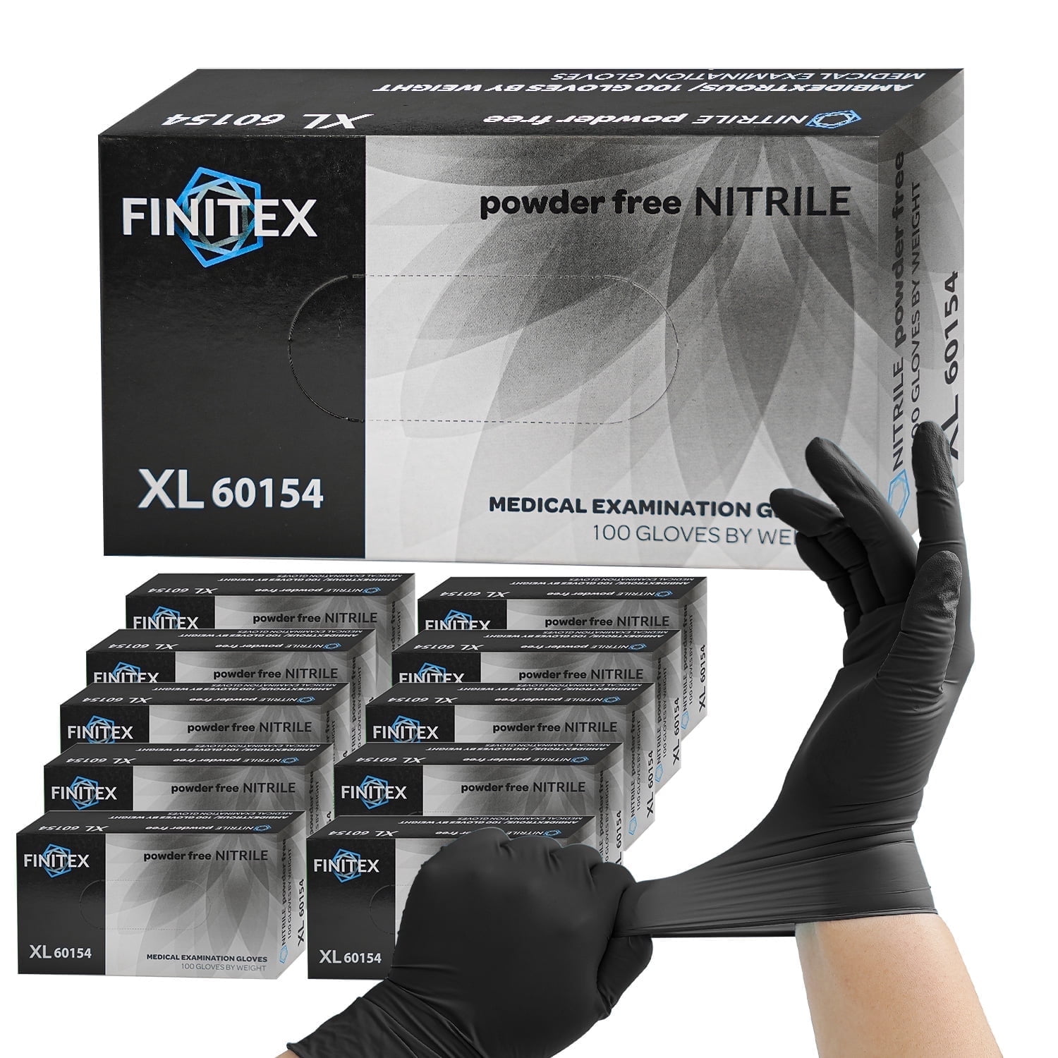 FINITEX 1000PCS Black Nitrile Disposable Gloves, Food Safe Gloves for Cooking, Food Prep, Powder-free, Latex-free, Textured Grip, 3.2 Mil, Medium
