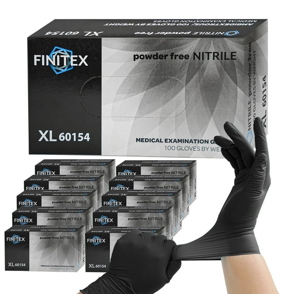FINITEX 1000PCS Black Disposable Gloves Nitrile, Food Safe Gloves for Cooking, Food Prep, Powder-free, Latex-free, Textured Grip, 3.2 Mil, Medium