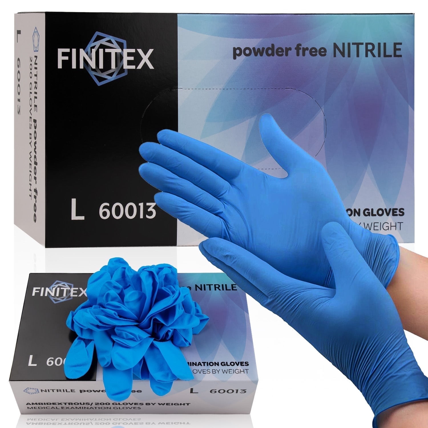 FINITEX Nitrile Disposable Gloves 200 Count, Blue Nitrile Medical Exam Gloves, Powder Free, Latex Free, Food Grade Cooking Work Gloves, Large