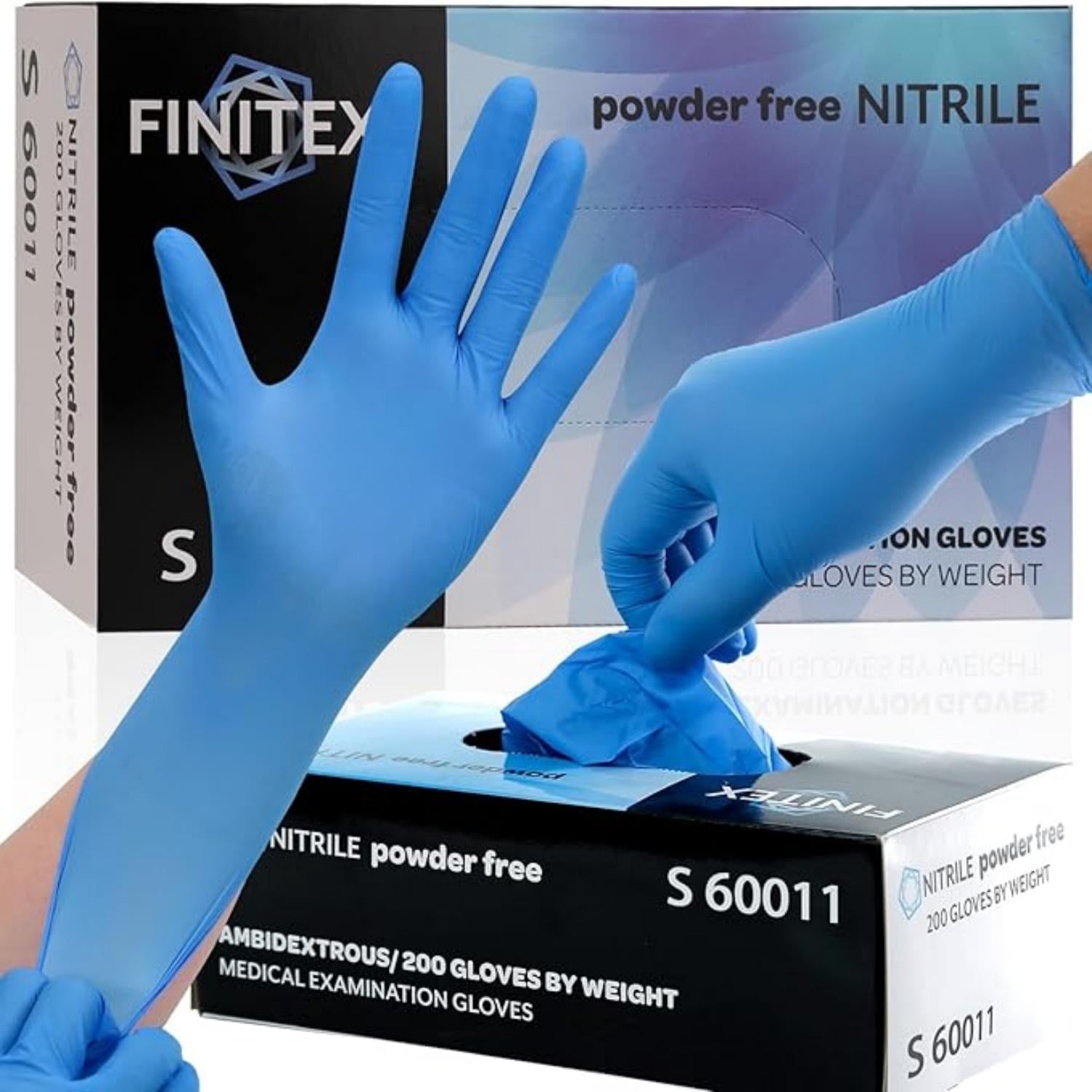 FINITEX 200 Count Disposable Nitrile Gloves, Blue Medical Exam Glove, Powder Free, Latex Free, Hypoallergenic Gloves, Small