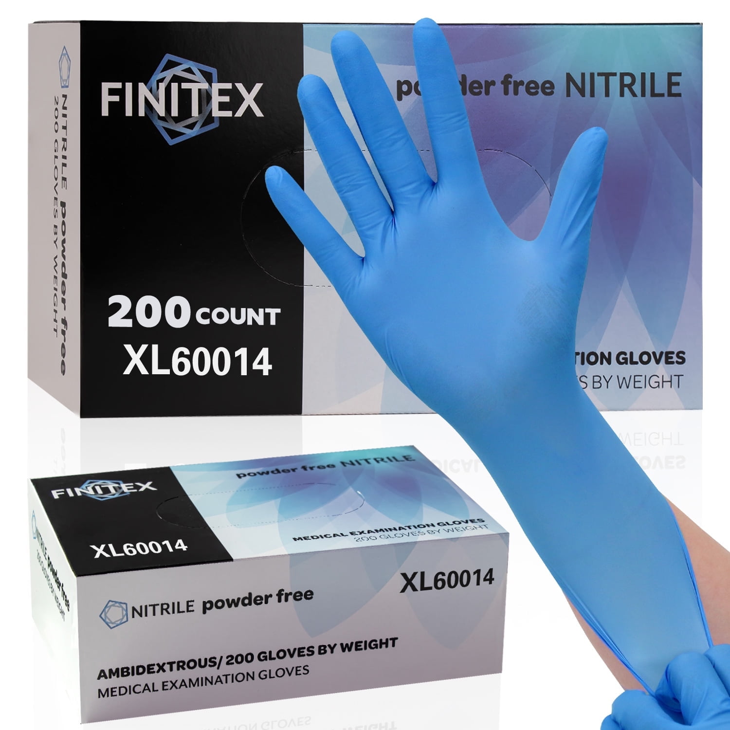 FINITEX Disposable Nitrile Gloves, Blue, Medical Exam, Powder Free, Latex Free, Food Safe, XL, 200 Count