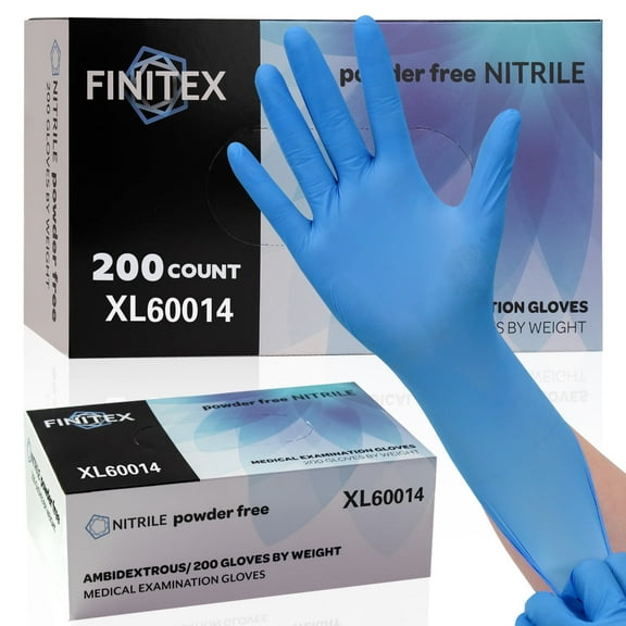 FINITEX Disposable Nitrile Gloves, Blue, Medical Exam, Powder Free, Latex Free, Food Safe, XL, 200 Count