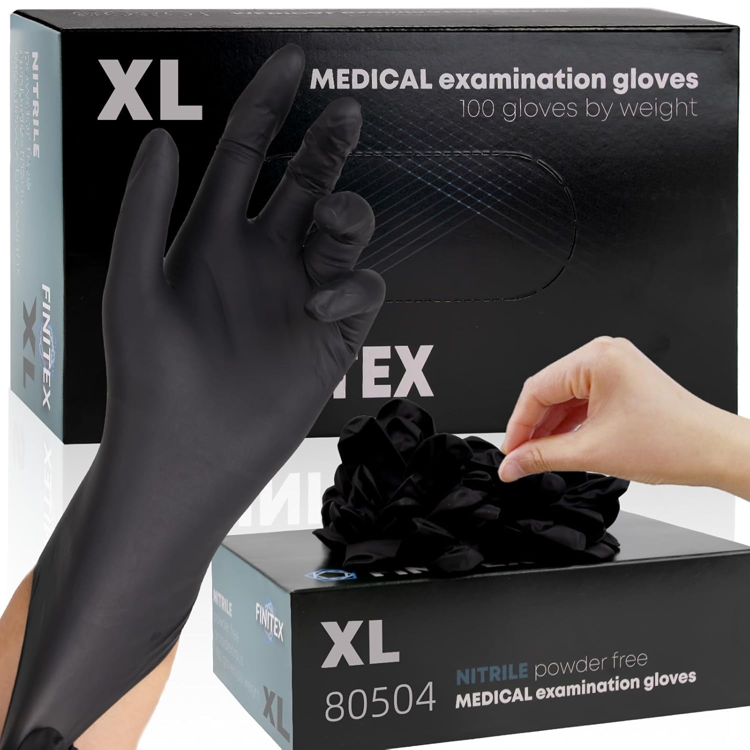 FINITEX XL Black Disposable Nitrile Gloves, 100 Count, 5 Mil, Powder Free, Food Safe, Industry Grade