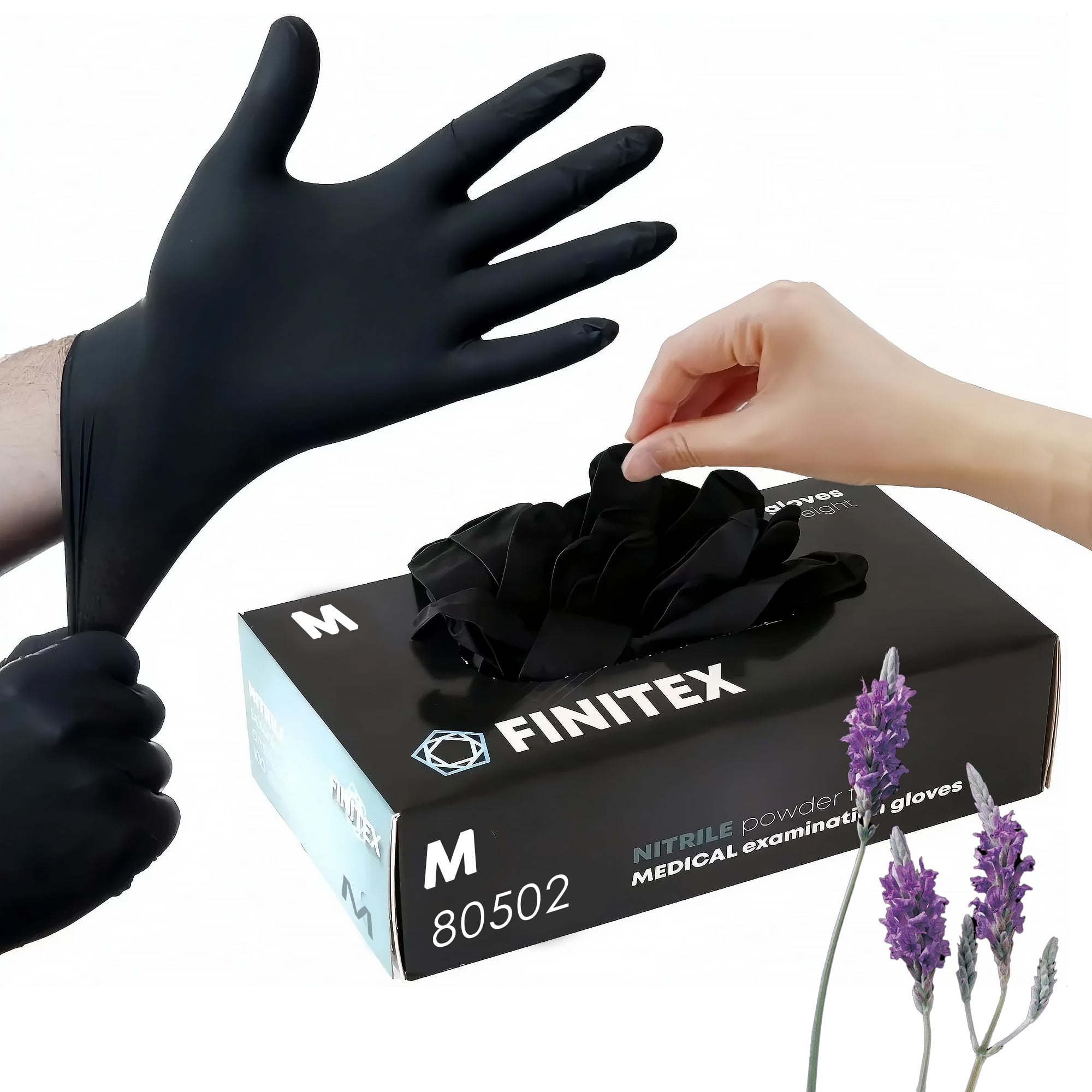 FINITEX Black Disposable Nitrile Gloves, Nitrile Medical Exam Gloves 5