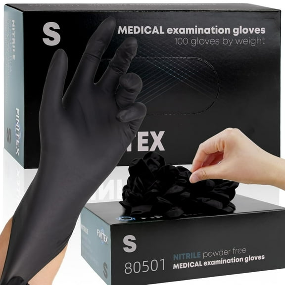 FINITEX Heavy Duty Black Nitrile Gloves, 5 Mil Disposable Gloves, Powder Free, Food Safe, 100 Count, Small