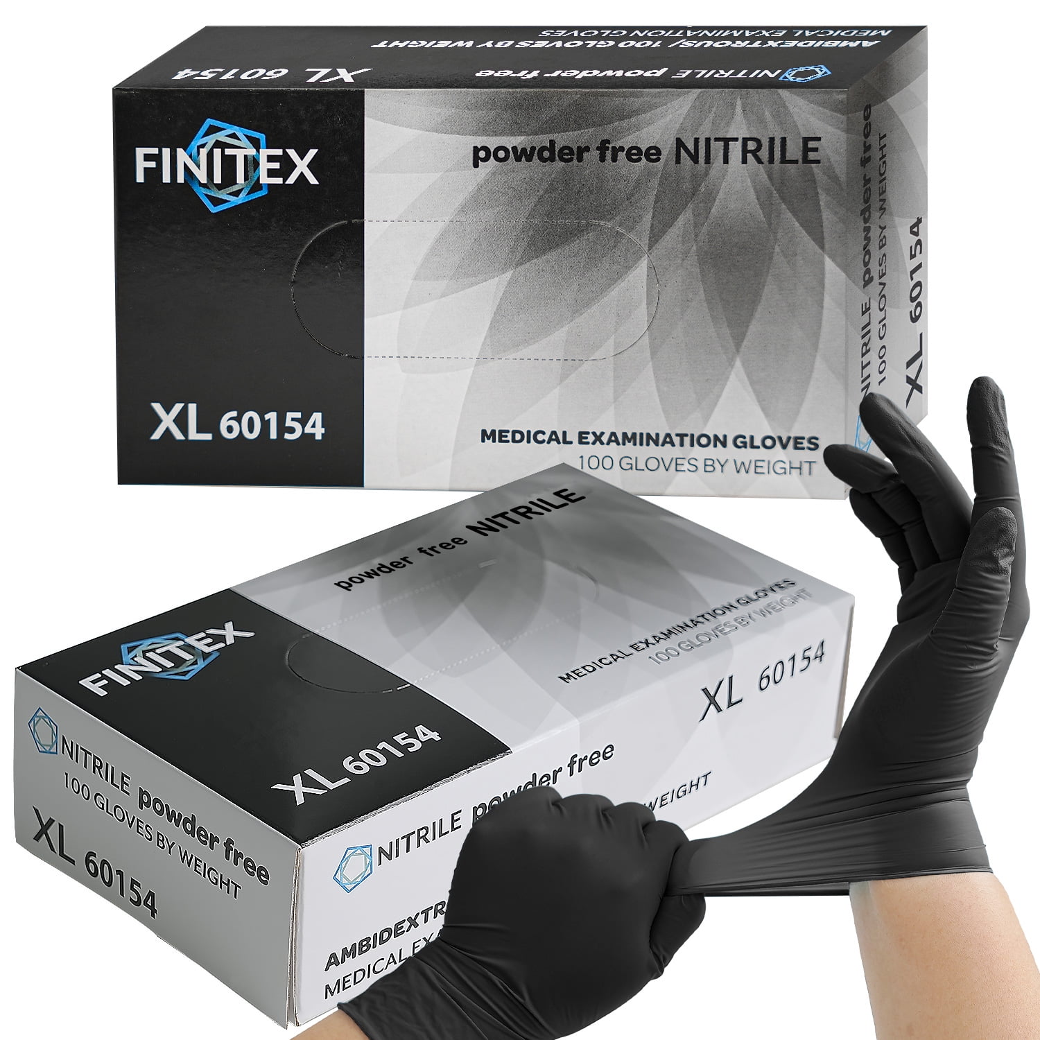 FINITEX Black Nitrile Gloves Disposable, Food Safe Gloves for Cooking, Food Prep, Powder-free, Latex-free, Textured Grip, 3.2 Mil, Pack of 100, Small