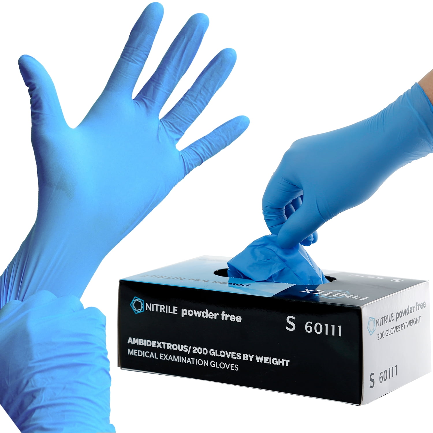 FINITEX Blue Nitrile Disposable Gloves, Nitrile Medical Exam Gloves 200 Count, Power Free, Latex Free, Food Grade Cooking Work Disposable Nitrile Gloves Medium