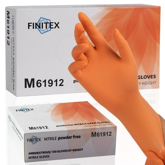 FINITEX Disposable Gloves, Orange 3.5 Mil Puncture Resistant Powder Free Multipurpose Medical Exam Cleaning Food Gloves, Pack of 100, Medium