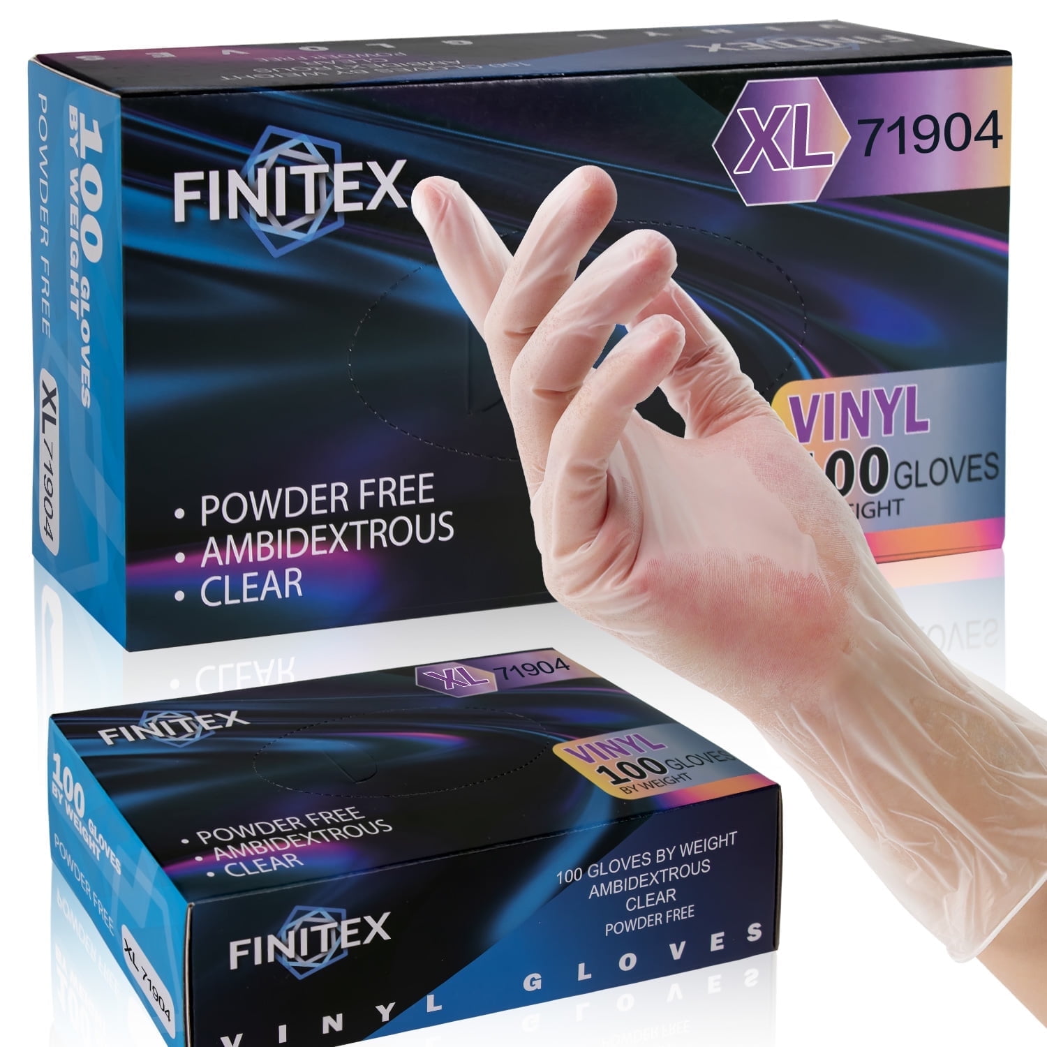 FINITEX Disposable Vinyl Gloves, 4.5 Mil Heavy Duty Food Safe, Latex-Free, Powder-Free Glove, Clear Plastic Gloves for Cooking, House Clean, Food Prep, 100 Count, XL