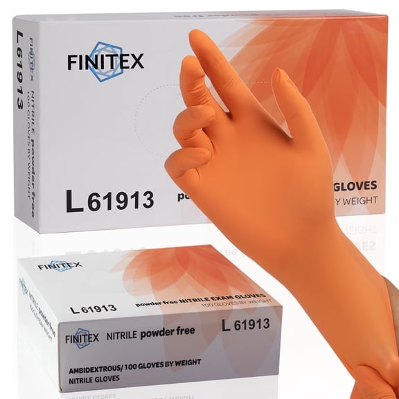 FINITEX Food Grade Nitrile Disposable Gloves, Orange Chemical Protection Grip Latex-Free Glove, Large Size, 100 Count