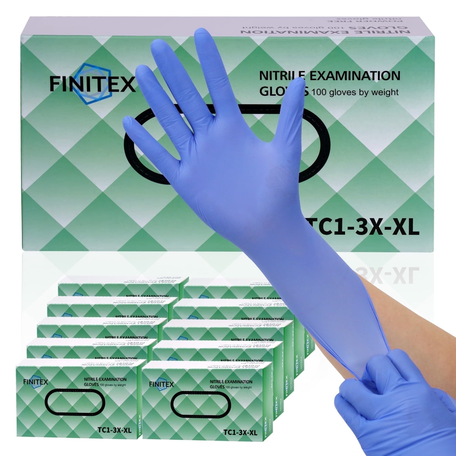 FINITEX Medical Exam Gloves, 1000 Count Disposable Nitrile Gloves, Powder Free, Food Safe, XL