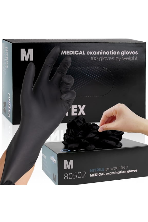 Nitrile Gloves, 5 Mil Black Industry Gloves 100 Count, Powder Free, Food Grade Cooking Work Disposable Gloves, Medium
