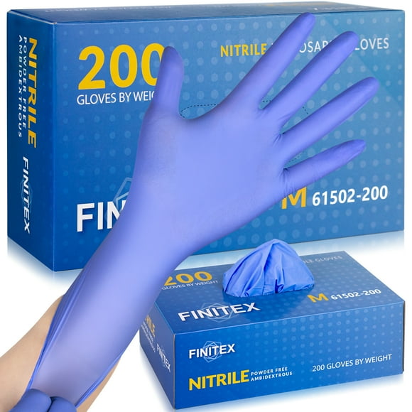 FINITEX Nitrile Gloves Disposable 200 Count, Food Safe, Latex-Free for Household Use, Commercial Kitchen & Cleaning, Blue, Medium