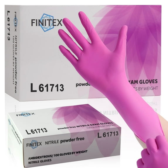 FINITEX Rose Red Nitrile Gloves, 3.5 Mil, Powder-Free, Latex-Free, 100-Count, for Spa, Cooking, Cleaning, Medical, Large Size