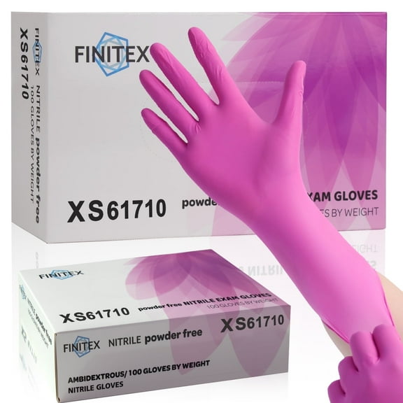 FINITEX X-Small Nitrile Disposable Gloves, Rose Red Powder-Free Latex-Free Glove for Spa, Cooking, Cleaning, 100-Count