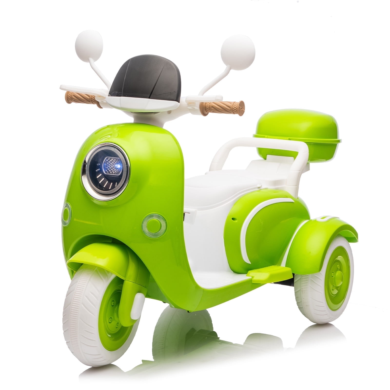 FINITO 12V 2 Seater Kids Electric Motorcycle, 3 Wheel 2WD Electric Bike with Storage Box, Bluetooth Music, LED Light, Green