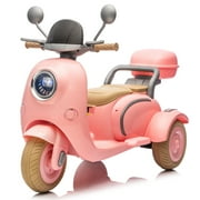 FINITO 12V 2 Seater Kids Electric Motorcycle, 3 Wheel Electric Bike with Storage Box, Bluetooth Music, LED Light, 2WD Electric Motorcycle for Kids, Pink