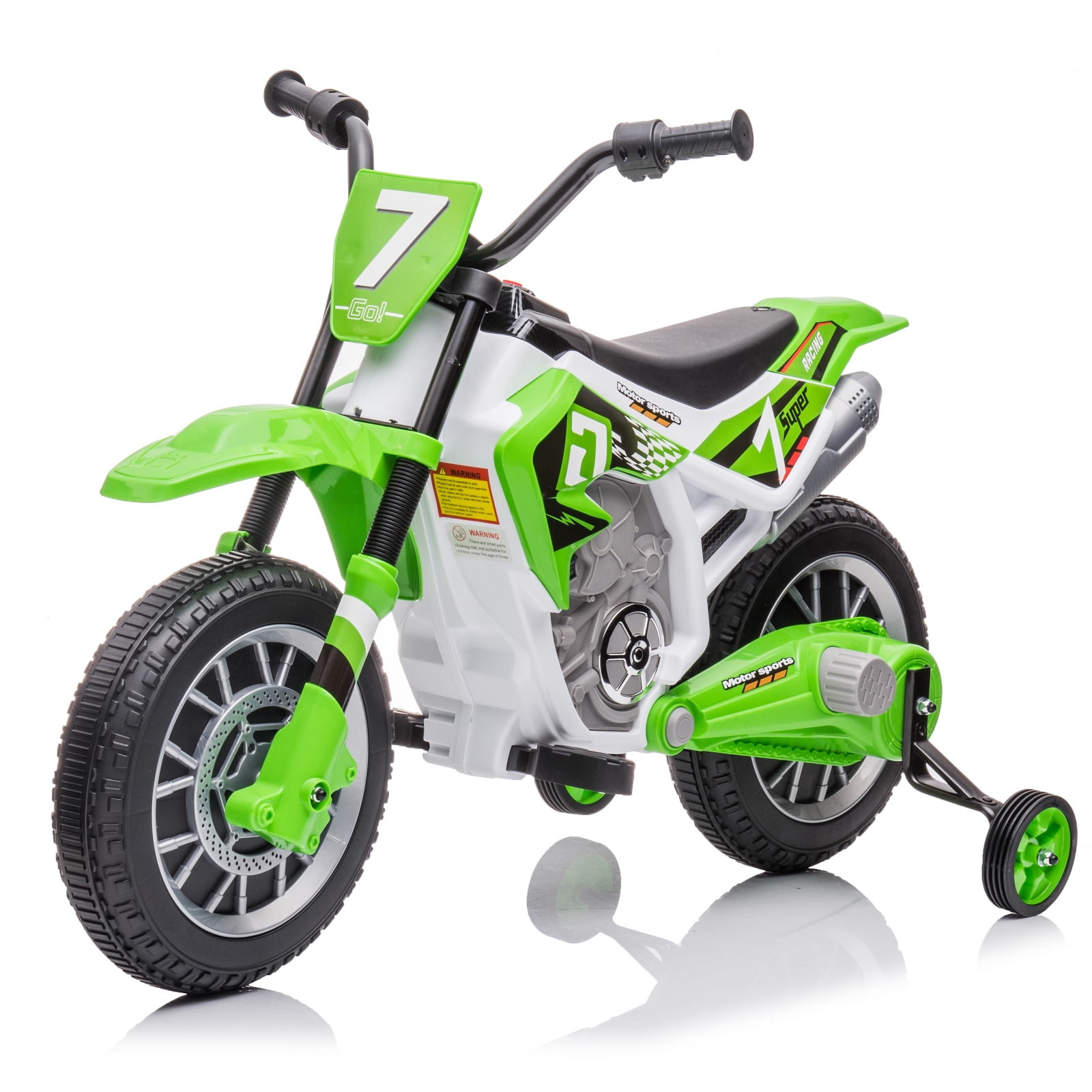 FINITO 12V Kids Ride on Motorcycle 4 Wheels Battery Powered Car Toy with 2 Training Wheels Music Player Electric Motorbike Gift for Boys Girls Age 3+, Green