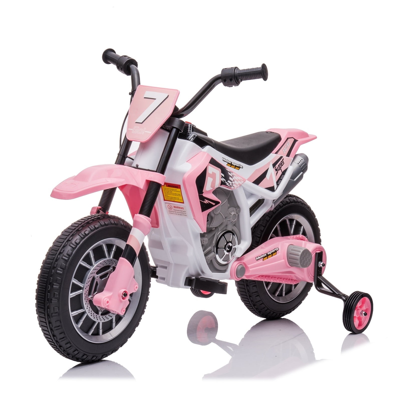 FINITO 12V Kids Ride on Motorcycle 4 Wheels Battery Powered Car Toy with 2 Training Wheels Music Player Electric Motorbike Gift for Boys Girls Age 3+, Pink