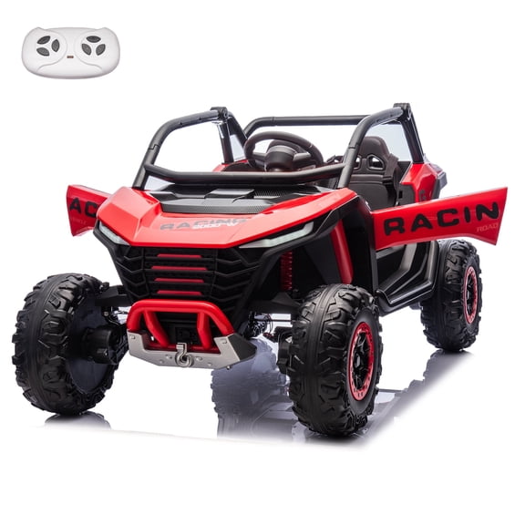 FINITO 24V 7Ah 2 Seater Ride on Car with Remote Control for Boys Girls, Four Wheeler Side by Side UTV w/ EVA Tires, 4WD/2WD, LED Lights, 4x125W Motors, Bluetooth,Red