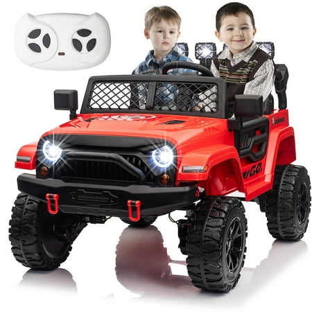 FINITO 24V Kids Ride On Car 2-Seater Jeep 4WD Electric Toy Car 4 Wheels Battery Powered Truck with Remote Control Bluetooth Music Player Gift for Boys Girls Age 3+, Red