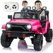 FINITO 24V Kids Ride On Car 2-Seater Jeep 4WD Electric Toy Car 4 Wheels Battery Powered Truck with Remote Control Bluetooth Music Player Gift for Boys Girls Age 3+, Pink