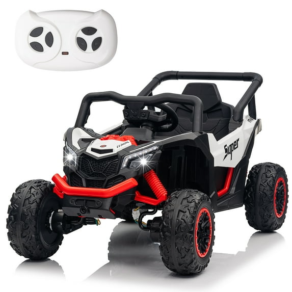 FINITO 24V Kids Ride On UTV 4WD Electric Powered Truck 4 Wheels Vehicle with LED Lights MP3 Bluetooth Remote Control for Boys Girls 3+, White