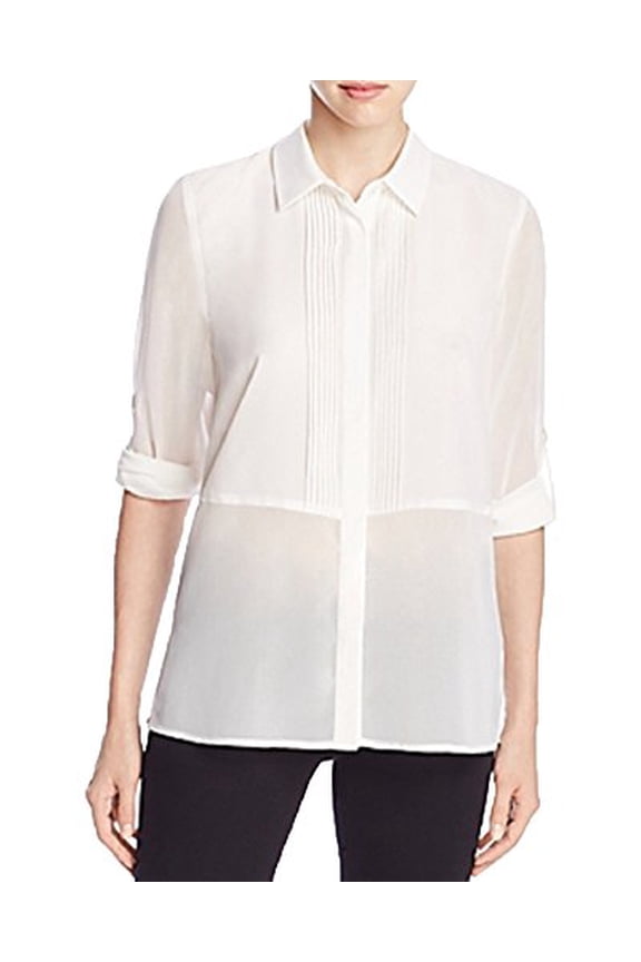 Mixed Media Roll Sleeve Shirt (White, 4)