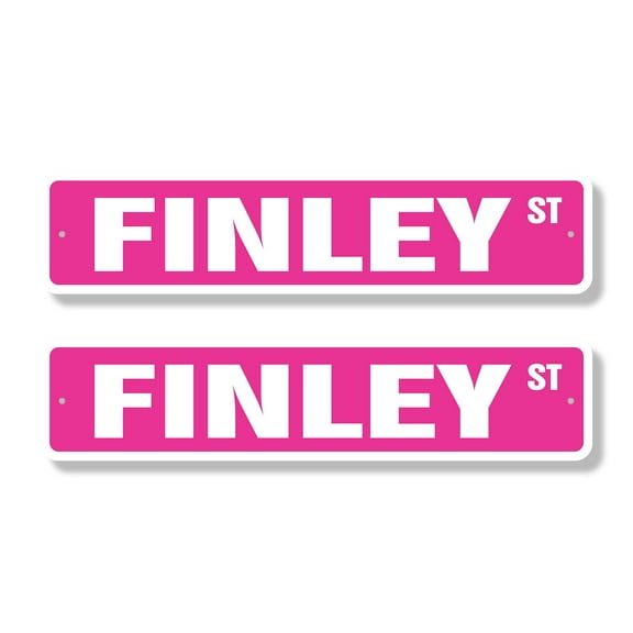 FINLEY Classic Street Sign (2 Pack) Childrens Name Room Sign Road Sign | 6" X 24" Aluminum Metal Address Sign