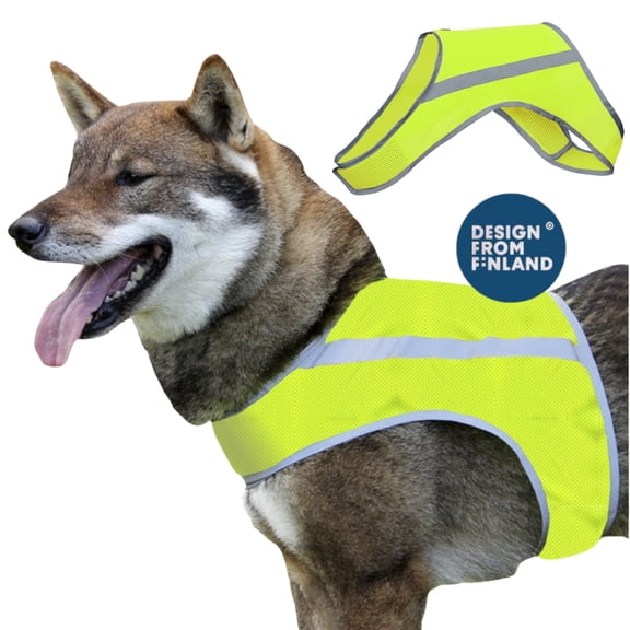 FINNERO Atte Yellow Reflective Attention Dog Vest High Visibility Safety Jacket Night Walking (XL)