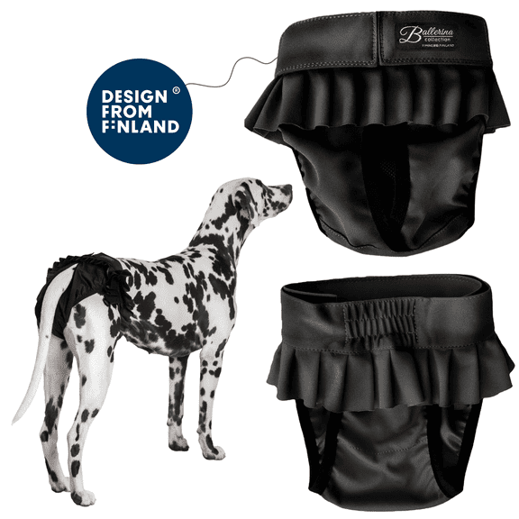 FINNERO BALLERINA Dog Diaper – Reusable, Leak-Proof & Stylish Protection for Female Dogs – L, Black