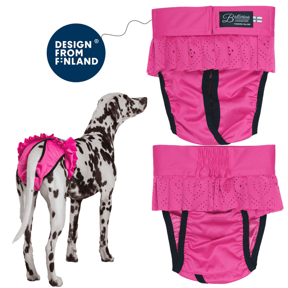 FINNERO BALLERINA Dog Diaper – Reusable, Leak-Proof & Stylish Protection for Female Dogs – XXS, Dark Pink