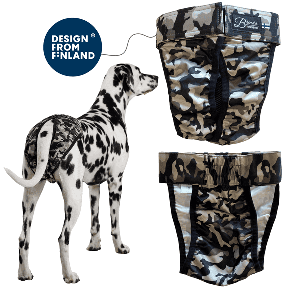 FINNERO BRENDA Reusable Dog Diaper, Leak-Proof, Adjustable, Heat & Incontinence Protection, XXS – Camo