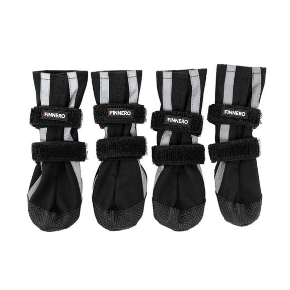 FINNERO HALLA Softshell Dog Booties – Reflective, Non-Slip, Adjustable Boots – XS, Black