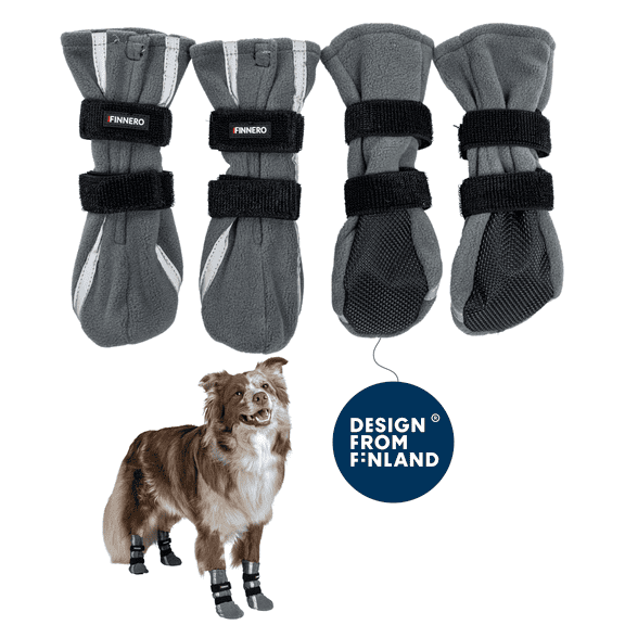 FINNERO HALLA Reflective Dog Booties – Non-Slip, Adjustable Boots for Cold Weather & Snow – L, Grey