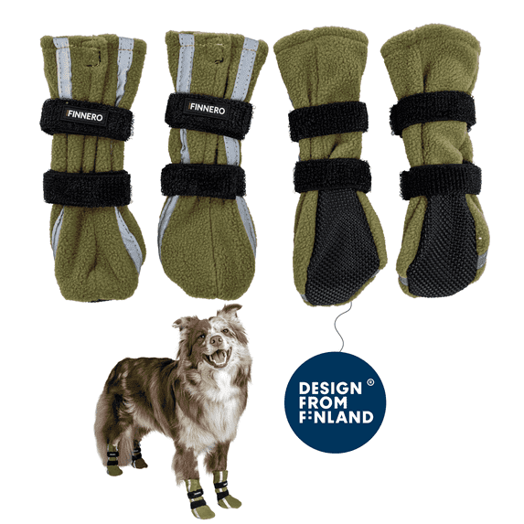 FINNERO HALLA Reflective Dog Booties – Non-Slip, Adjustable Boots for Cold Weather & Snow – M, Green