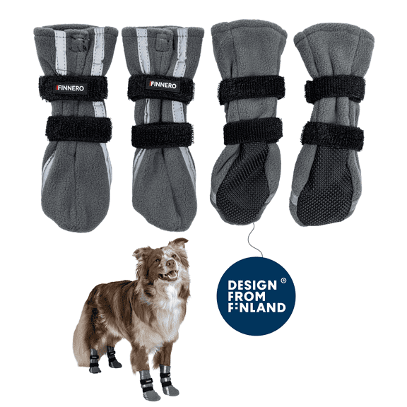 FINNERO HALLA Reflective Dog Booties – Non-Slip, Adjustable Boots for Cold Weather & Snow – M, Grey