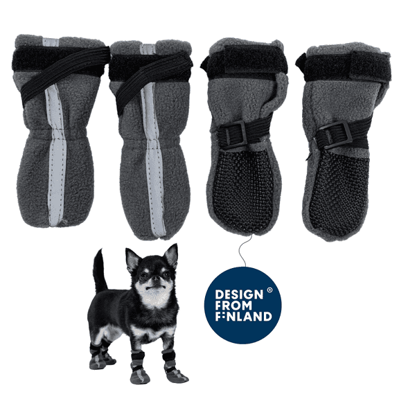 FINNERO HALLA Reflective Dog Booties – Non-Slip, Adjustable Boots for Cold Weather & Snow – XXS, Grey