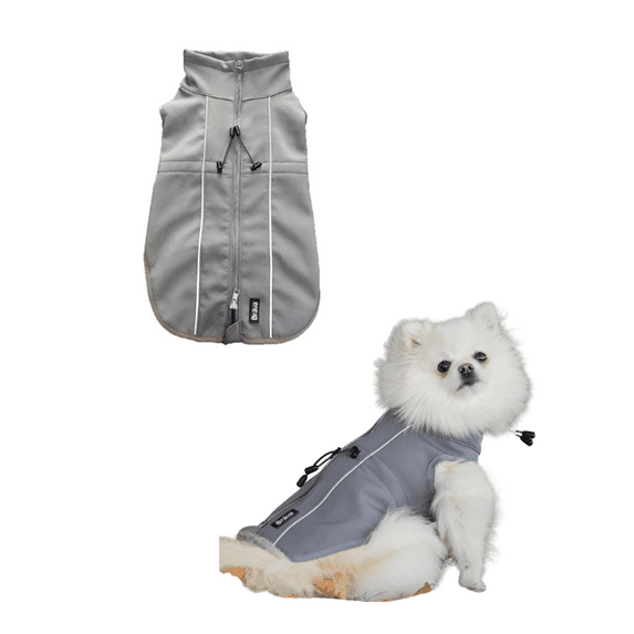 FINNERO Sport Softshell Dog Jacket, Reflective All Season Coat, Windproof Warm Dog Sweater (S, Gray)