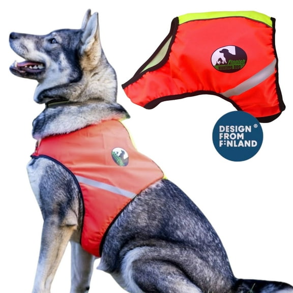 FINNERO UKKO Reflective Dog Vest – High-Visibility Safety Jacket, Adjustable & Lightweight for Hunting & Outdoors – XS, Bright Red/Yellow