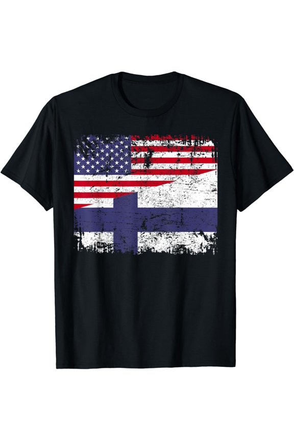 FINNISH ROOTS | Half American Flag | USA FINLAND FLAG T-Shirt
