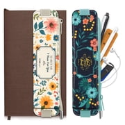 FINPAC 2-Pack Elastic Pencil Case for Notebook, Leather Pen Holder Stationery Zipper Bag for Pencils, Markers, Pen Pouch w/Elastic Band for Bible Journaling, Planners, Tablets