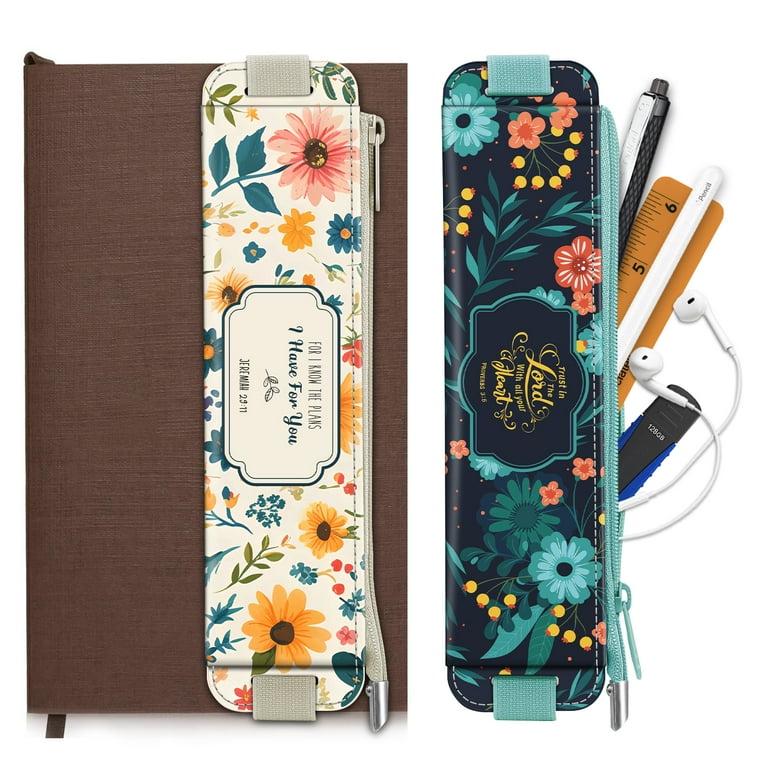 FINPAC 2-Pack Elastic Pencil Case for Notebook, Leather Pen Holder