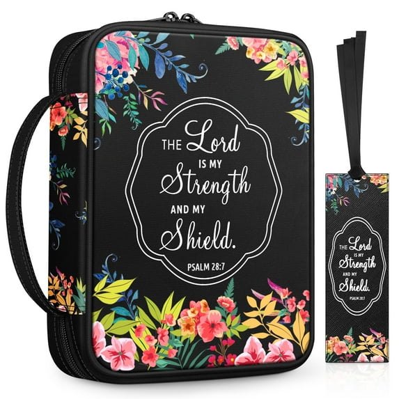FINPAC Bible Cover, Carrying Book Case Church Bag Bible Protective with Handle and Zippered Pocket, Perfect Gift for Men Women Father, Floral Black