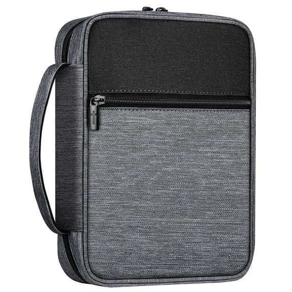 FINPAC Bible Cover, Carrying Book Case Church Bag Bible Protective with Handle and Zippered Pocket, Perfect Gift for Men Women Father, Gray