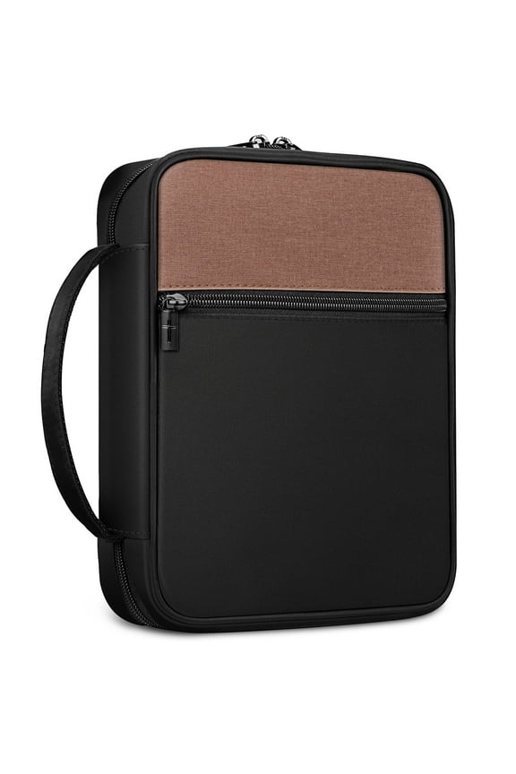 Bible Cover, Carrying Book Case Church Bag Bible Protective with Handle and Zippered Pocket, Perfect Gift for Men Women Father, Black & Brown