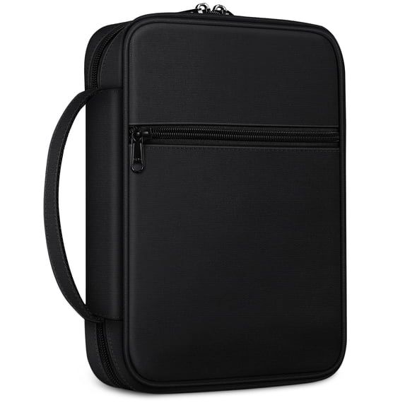 FINPAC Bible Cover, Small Size Church Study Book Carrying Bag, Bible Protective Case with Handle and Zippered Pocket for Mother Lady Women Men, Black