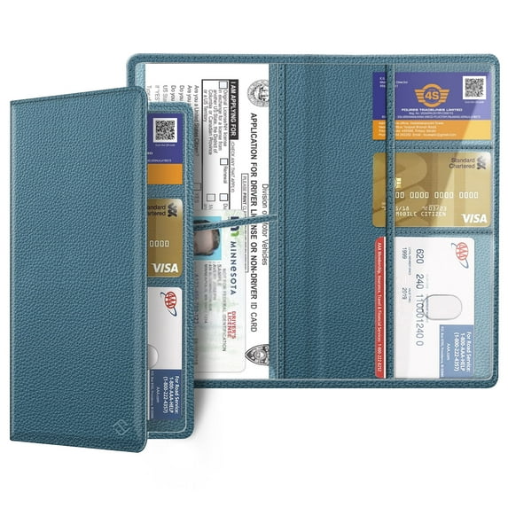 FINPAC Car Registration & Insurance Card Holder, Glove Box Card Organizer Wallet, Car Document Holder for Cards, Driver License & other Essential Documents, Ocean Blue