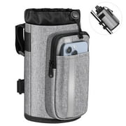 FINPAC Cup Holder for Bike, Universal Water Bottle Holder with Phone Pockets for Stroller Walker Golf Cart Rollator and Electric Scooter Handlebars, Drink Holder for Outdoor, Biking