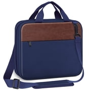 FINPAC Extra Large Bible Cover, Carrying Book Case Church Bag Bible Protective with Detachable Shoulder Strap & Zippered Pocket, Gift for Men Women, Navy & Brown